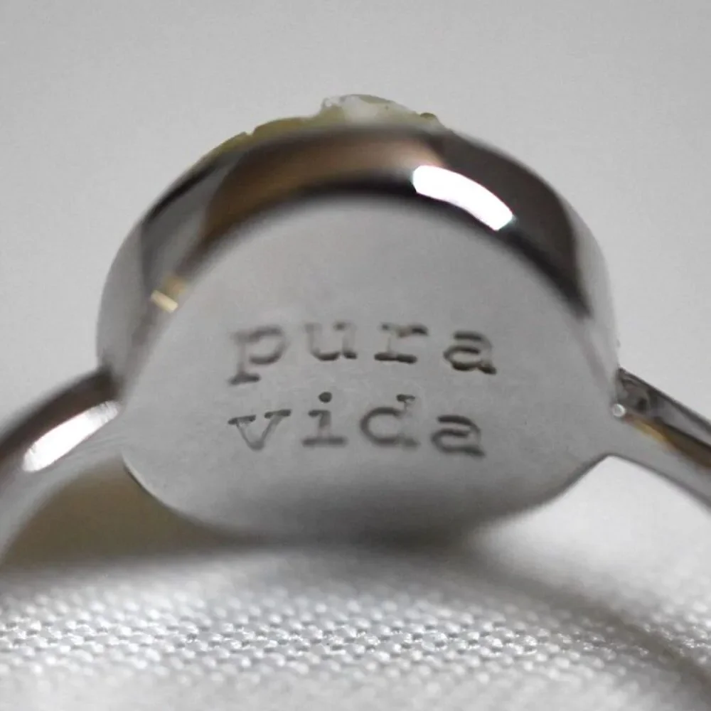 Pura Vida Yellow Druzy Inlay Silver Tone Size 7 Casual Trendy Stylish Ring